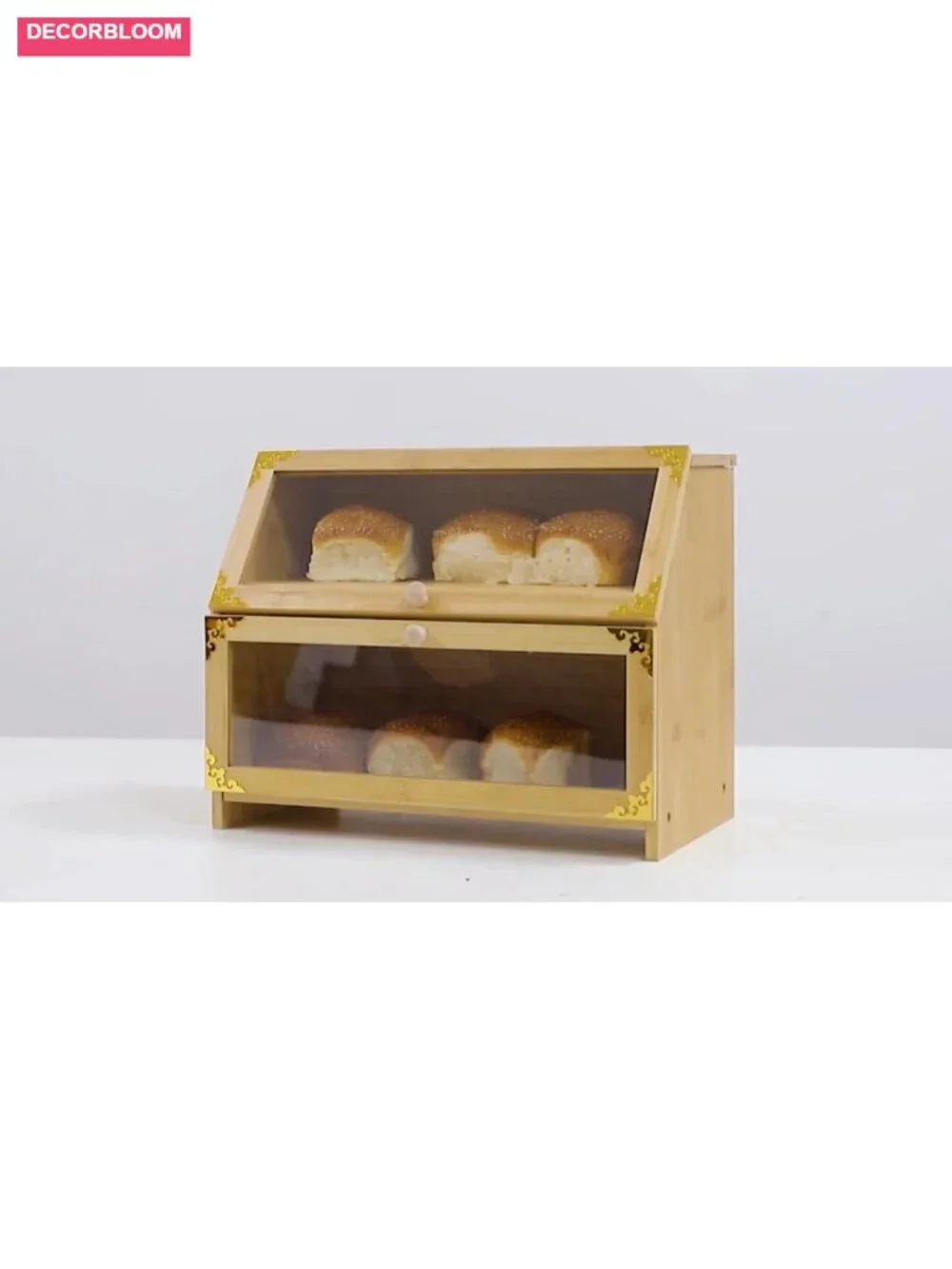Extra Large Bamboo Corner Bread Box Double Layer Airtight Storage for Kitchen